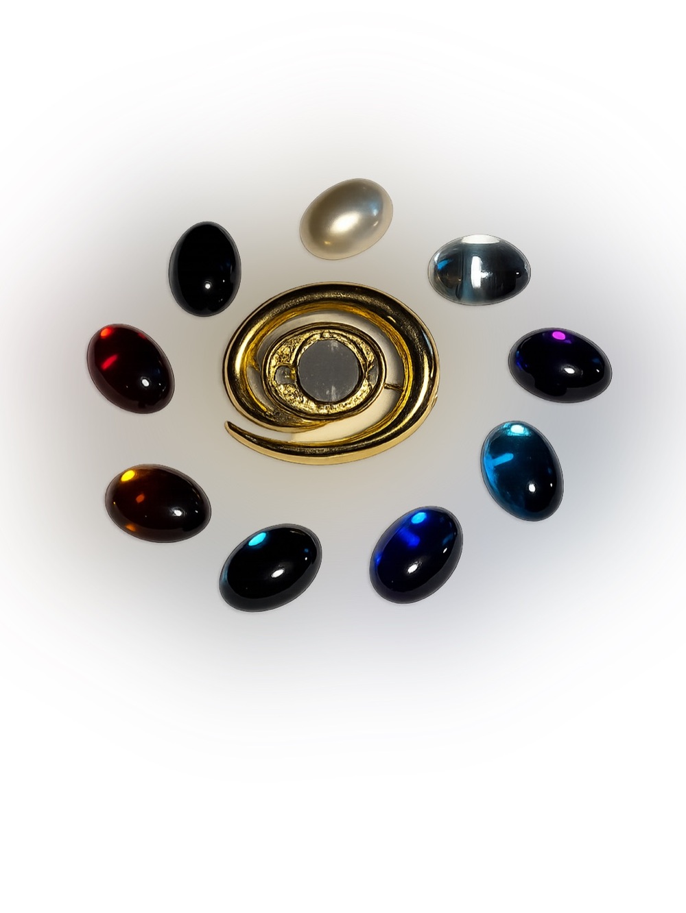 Vintage Magnetic Interchangeable Brooch Pin w/ 9 Acrylic Cabochons Korea